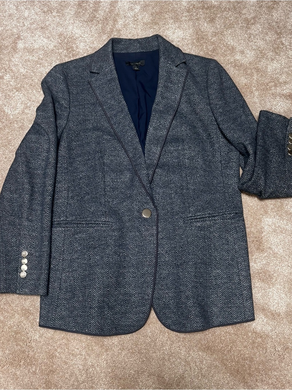 Ann Taylor blazer women 12 navy herringbone fully lined washable classic career